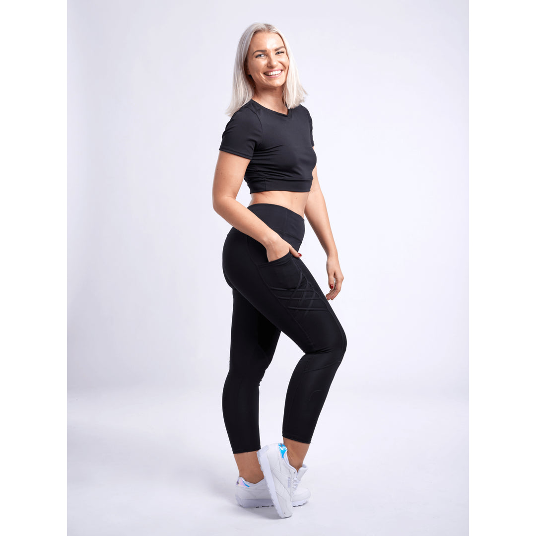 High-Waisted Criss-Cross Training Leggings with Hip Pockets Image 6