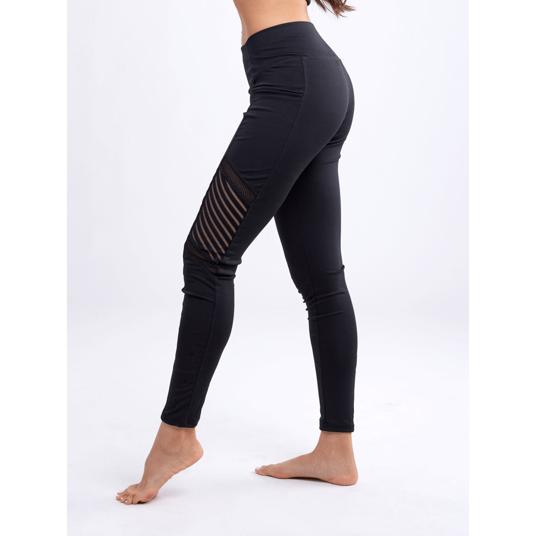High-Waisted Pilates Leggings with Side Pockets and Mesh Panels Image 3