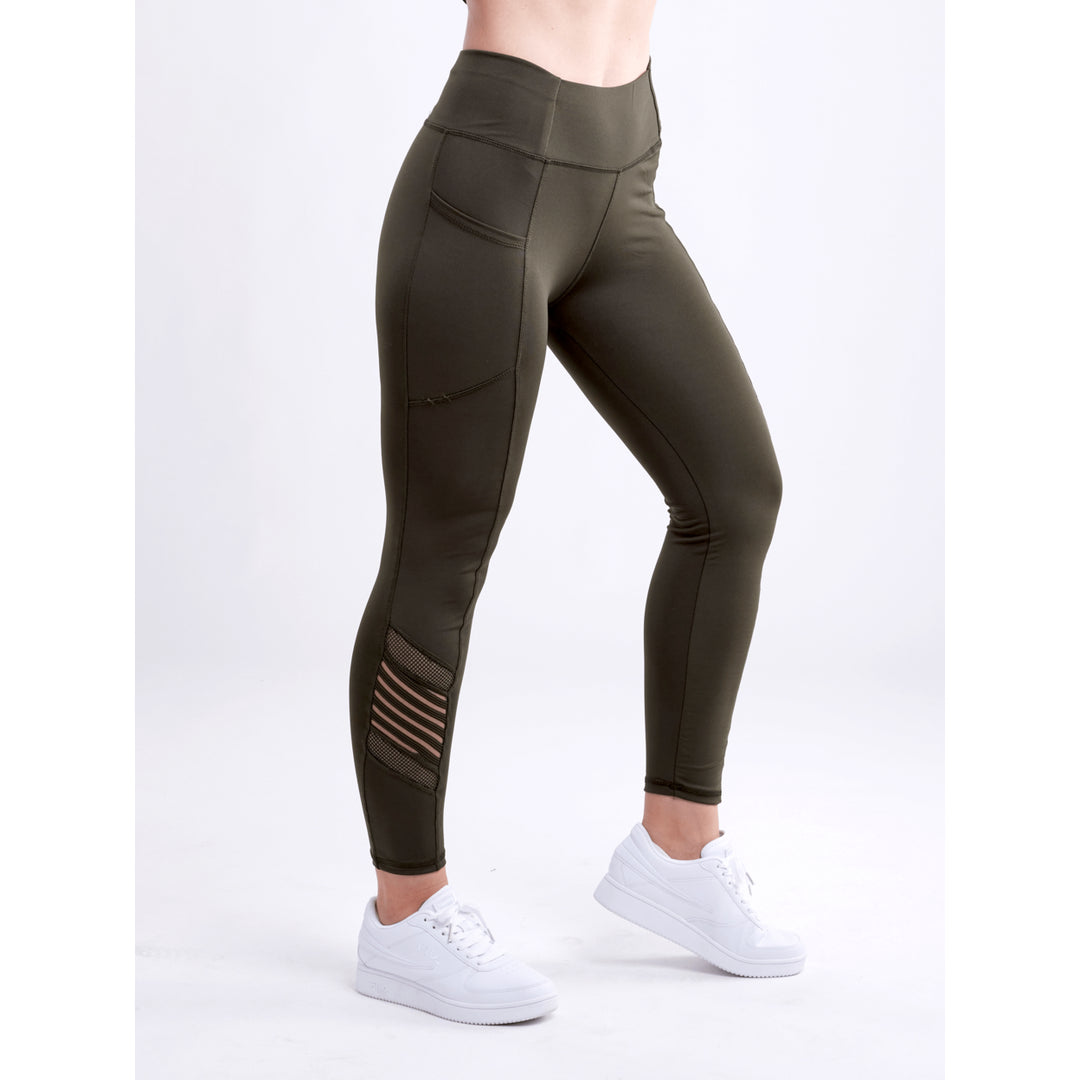 High-Waisted Pilates Leggings with Side Pockets and Mesh Panels Image 4
