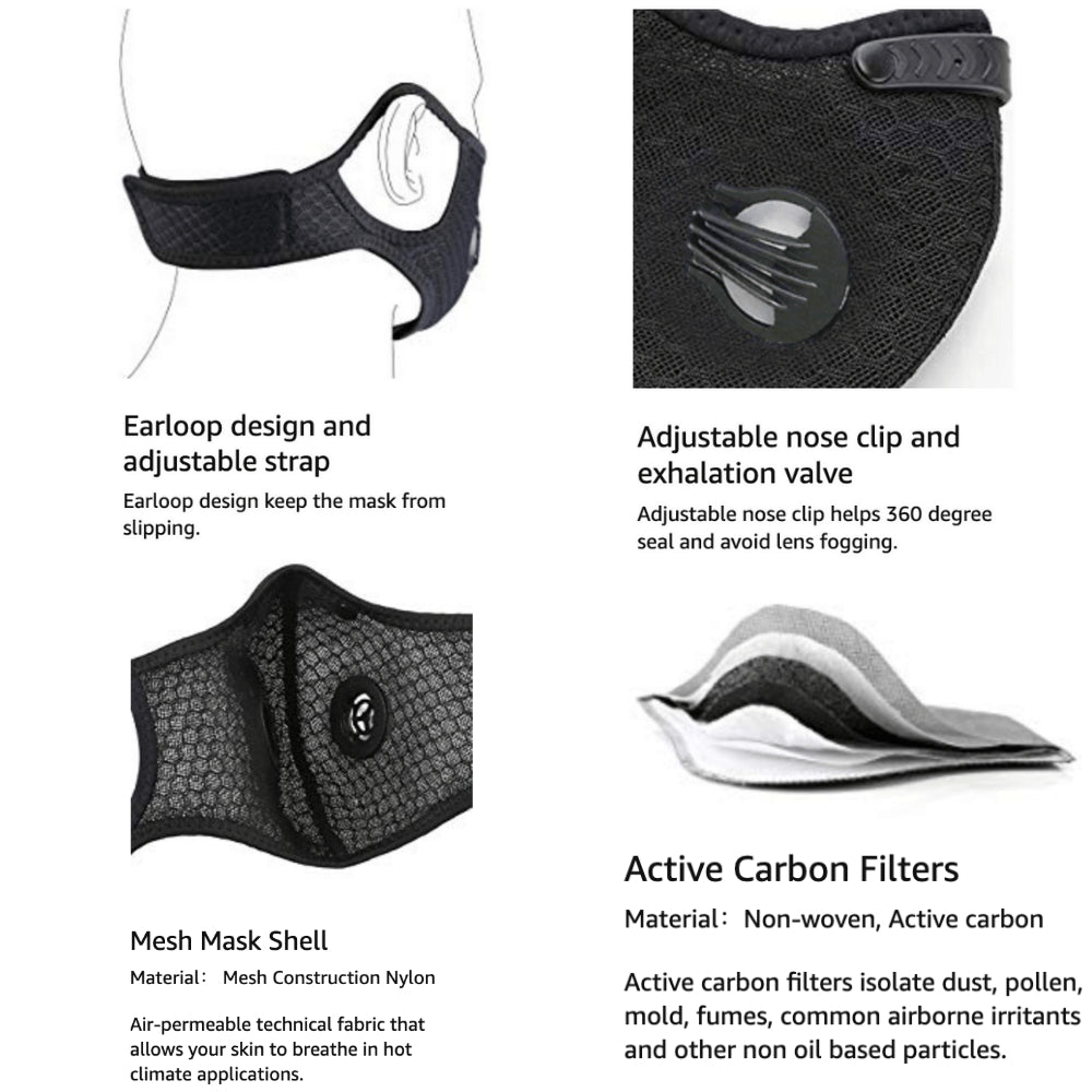 Performance Sports Face Mask with Activated Carbon Filter and Breathing Valves Image 8