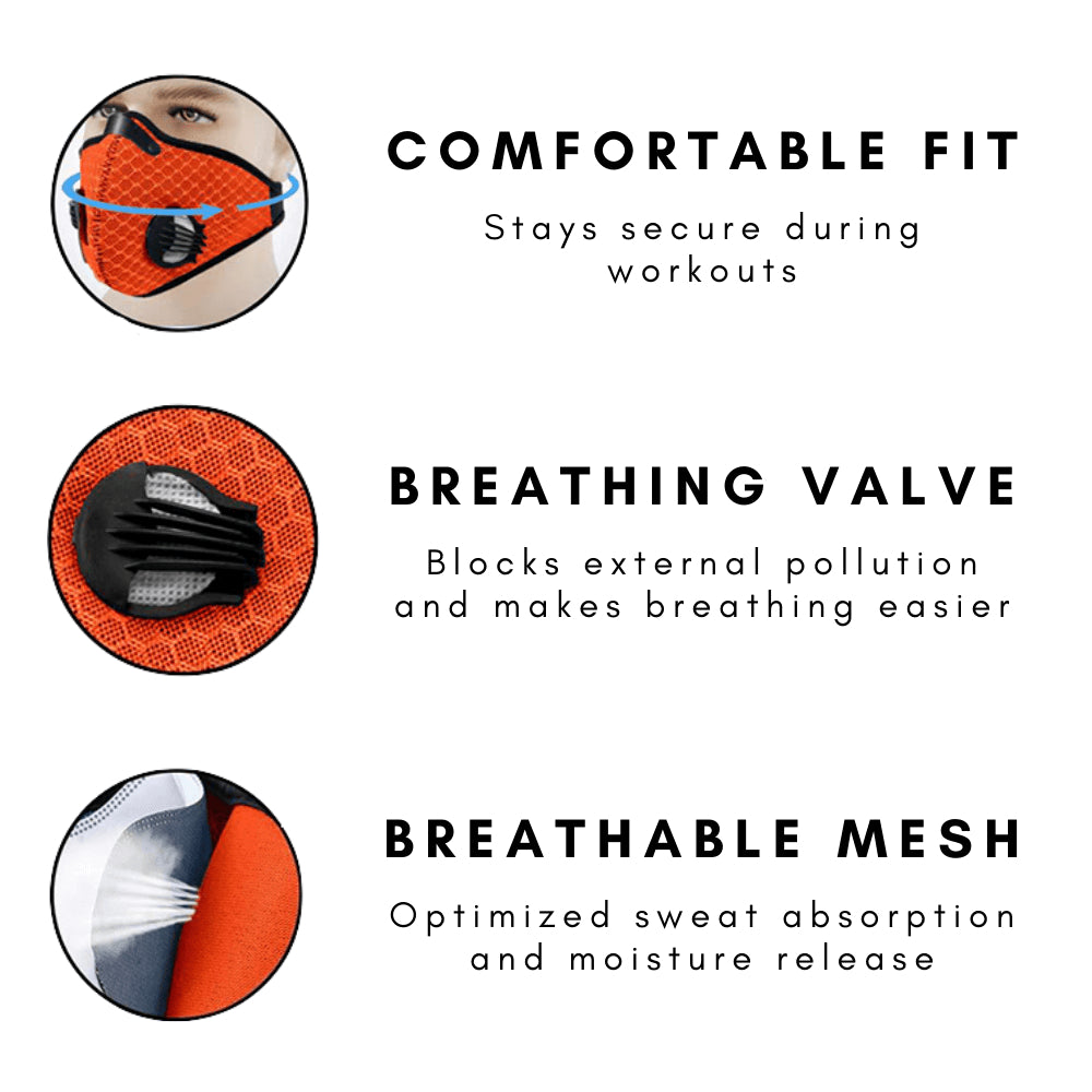 Performance Sports Face Mask with Activated Carbon Filter and Breathing Valves Image 10