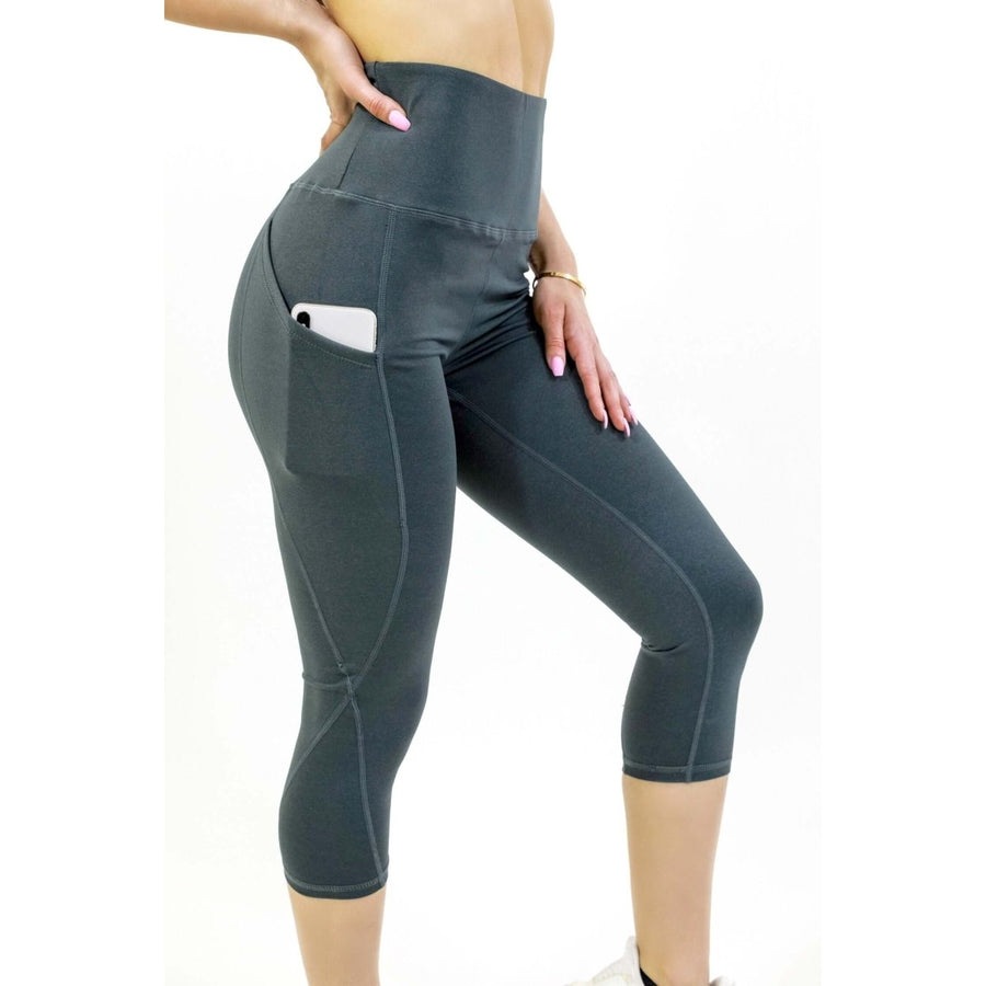 Seajoy High-Waisted Capri Leggings Women Athletic Pants with Hip Pockets Size S Image 1