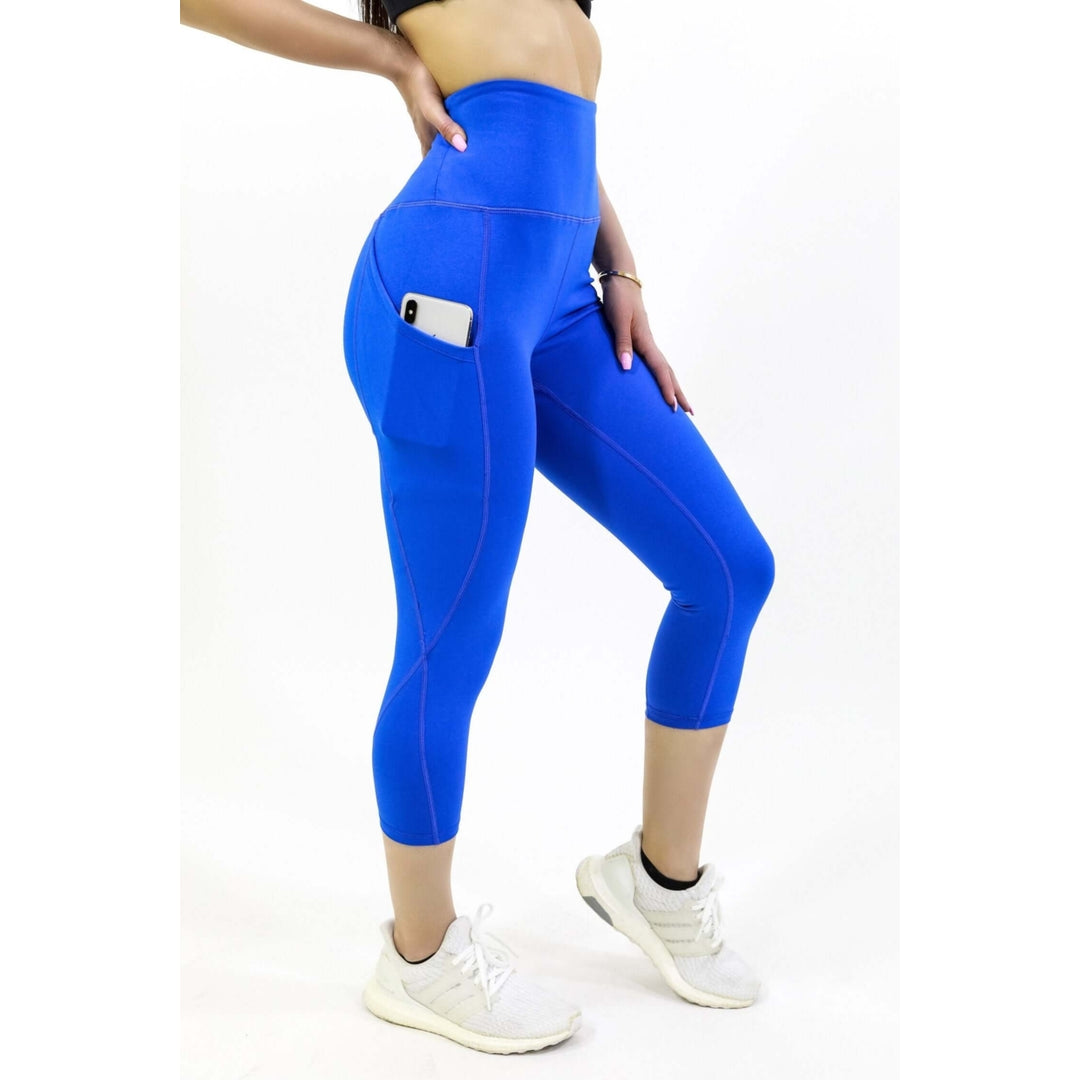 Seajoy High-Waisted Capri Leggings Women Athletic Pants with Hip Pockets Size S Image 4