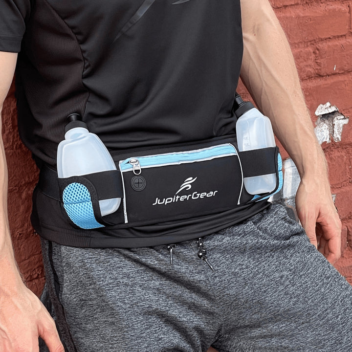 Running Hydration Belt Waist Bag with Water-Resistant Pockets and 2 Water Bottles for Outdoor Sports Image 4