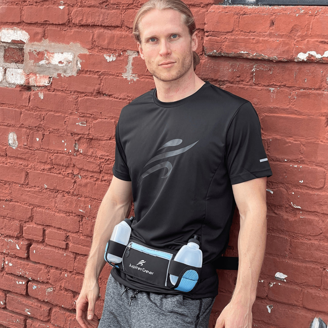 Running Hydration Belt Waist Bag with Water-Resistant Pockets and 2 Water Bottles for Outdoor Sports Image 6