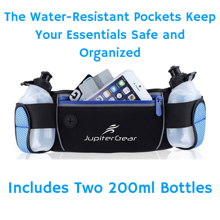 Running Hydration Belt Waist Bag with Water-Resistant Pockets and 2 Water Bottles for Outdoor Sports Image 10