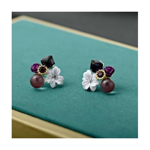 Advanced sweet beauty flower temperament girl Earrings 925 silver needle Image 1