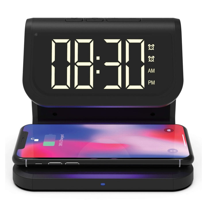 UV Sterilizer Wireless Charger Dual Alarm Clock Compatible with Qi Devices Image 1