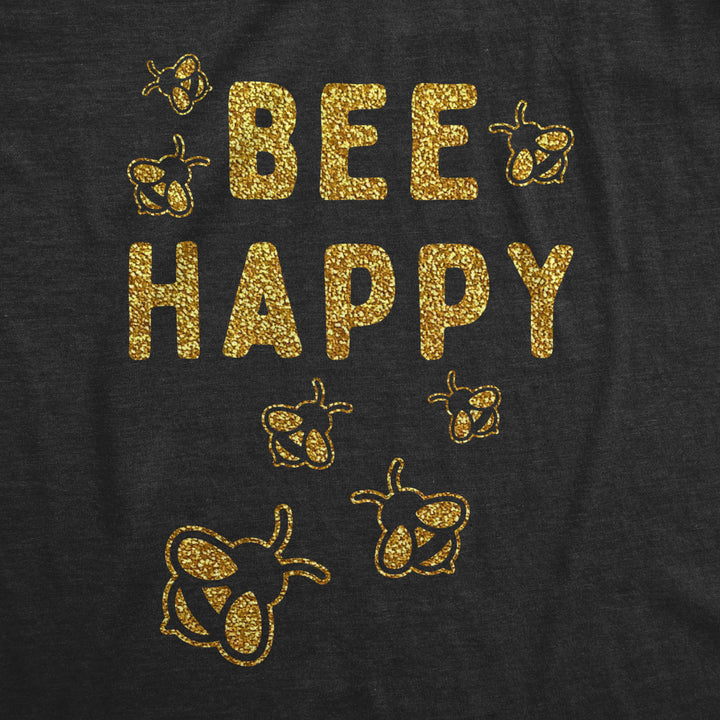 Womens Bee Happy Glitter T Shirt Cute Earth Day Bee Graphic Novelty Tee For Ladies Image 2