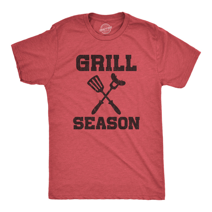 Mens Grill Season T Shirt Funny Outdoor Barbeque Lovers Graphic Novelty Tee For Guys Image 1