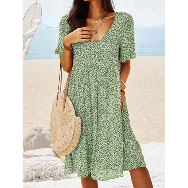 Women Floral Printed Short Sleeve Vintage Boho Weaving Dress Image 6