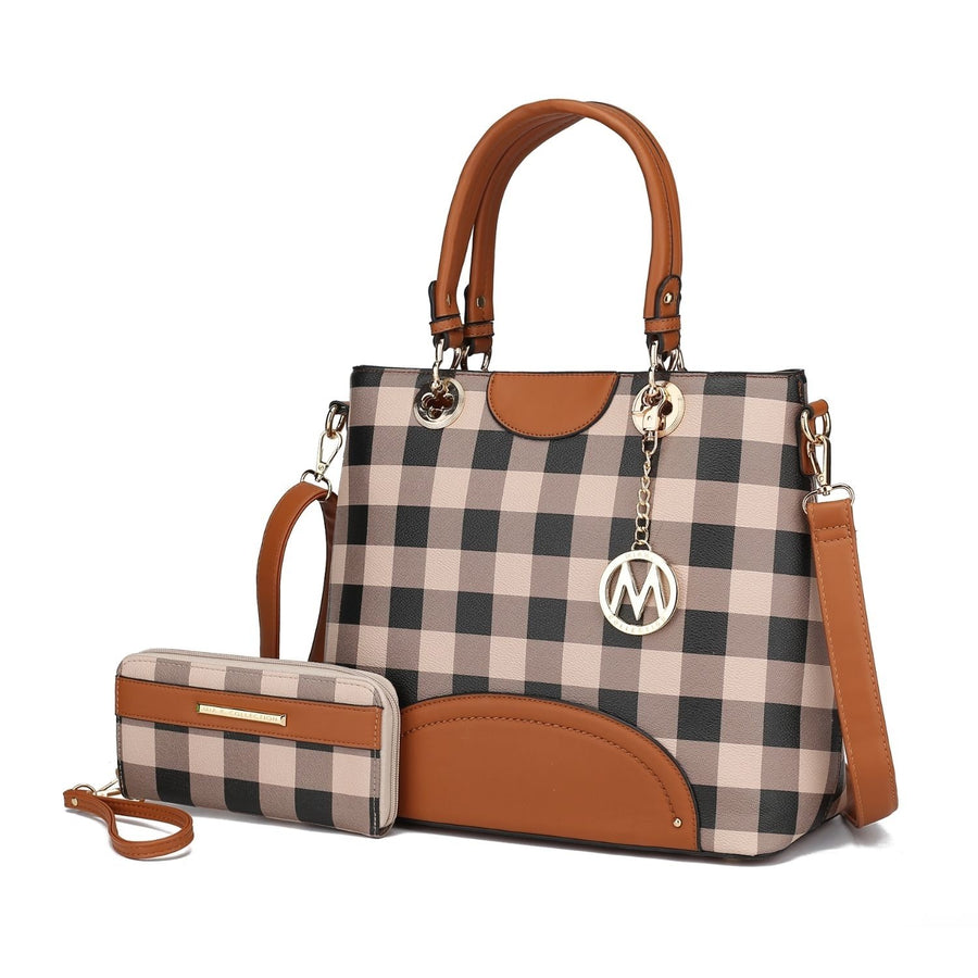 Gabriella Checkers Tote Multi-Functional Shoulder Bag Handbag Crossbody with Wallet by Mia K. Image 1