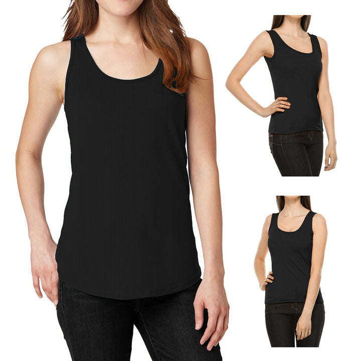 12-Pack Womens Ribbed 100% Cotton Racerback Tank Tops Image 3