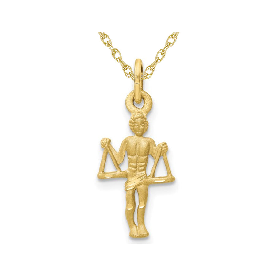10K Yellow Gold Libra Charm Zodiac Astrology Pendant Necklace with Chain Image 1