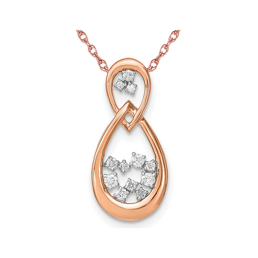 1/8 Carat (ctw H-II1-I2) Lab-Grown Diamond Double Drop Pendant Necklace in 14K Rose Pink Gold with Chain Image 1