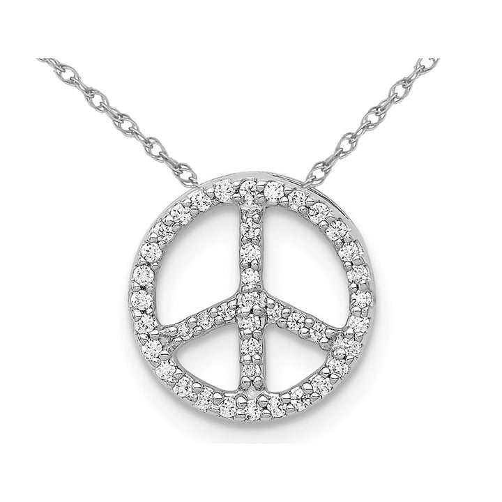 1/7 Carat (ctw) Lab-Grown Diamond Peace Sign Charm Pendant Necklace14K White Gold with Chain Image 1