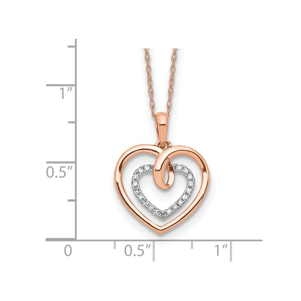 1/10 Carat (ctw) Lab-Grown Diamond Heart Necklace in 14K Rose Pink Gold with Chain Image 3