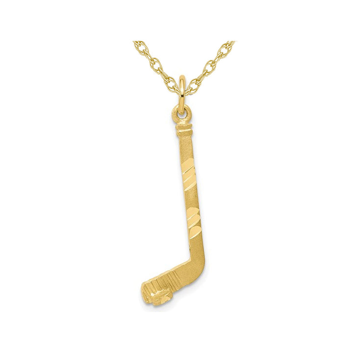 10K Yellow Gold Hockey Stick Pendant Necklace with Chain Image 1