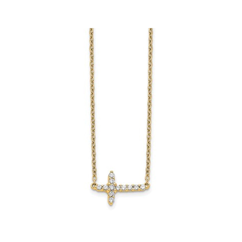 1/7 Carat (ctw) Lab-Grown Diamond Sideways Cross Pendant Necklace in 14K Yellow Gold with Chain Image 2