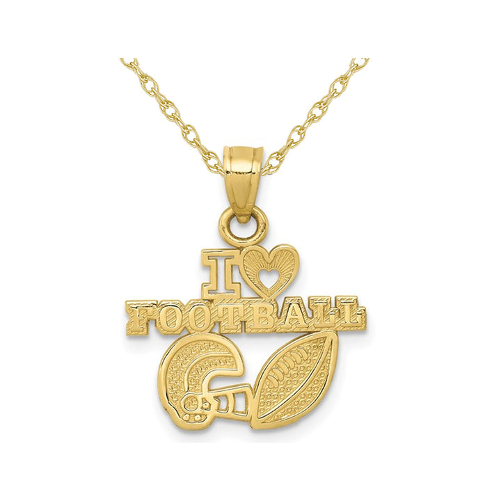 10K Yellow Gold I Love Football Charm Pendant Necklace with Chain Image 1