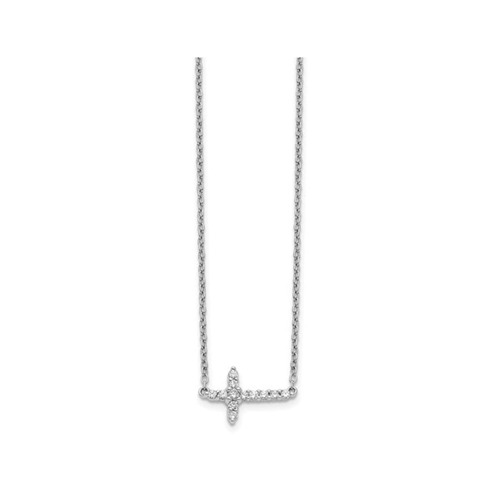 1/7 Carat (ctw) Lab-Grown Diamond Sideways Cross Pendant Necklace in 14K White Gold with Chain Image 3