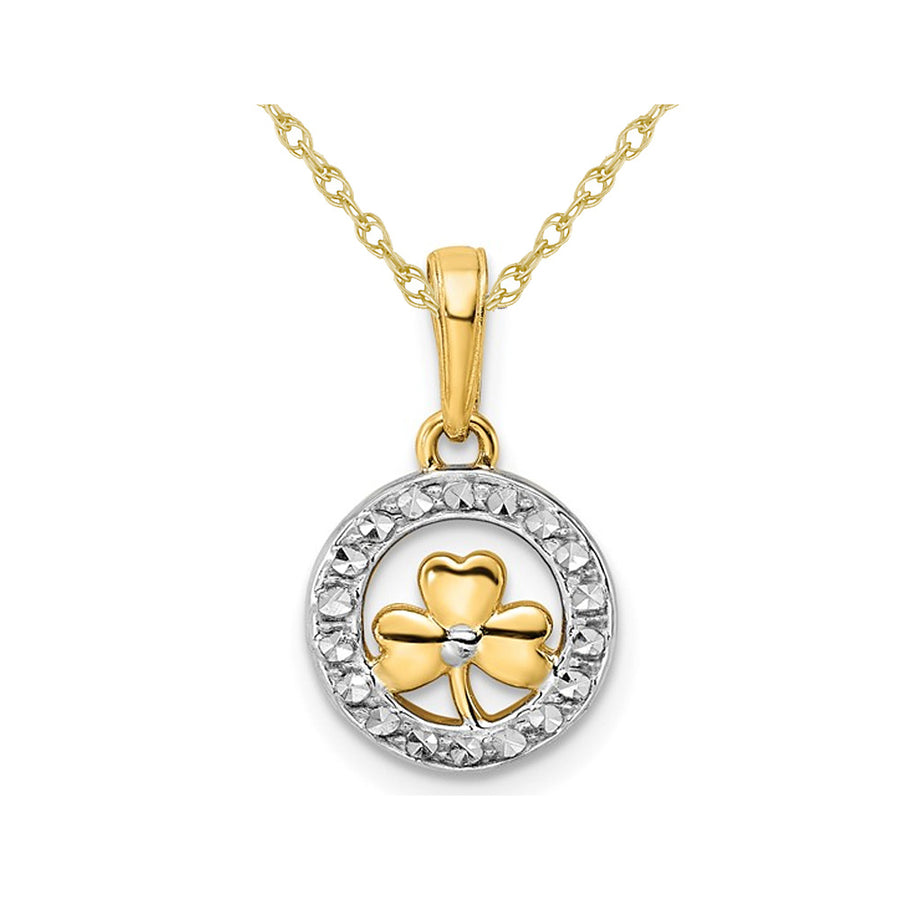 14K Yellow and White Gold Celtic Clover Leaf Pendant Necklace with Chain Image 1