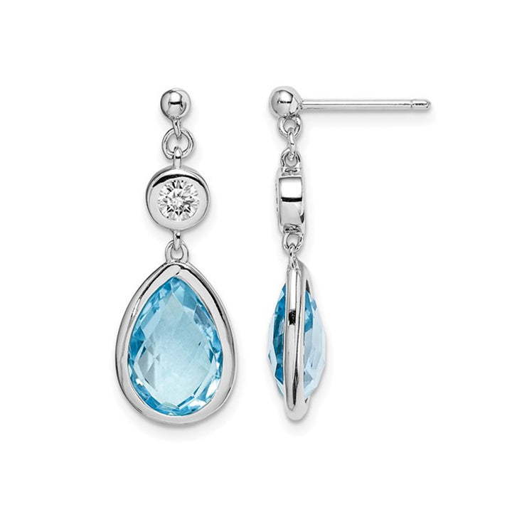 7.50 Carat (ctw) Blue and White Topaz Dangle Earrings in Sterling Silver Image 1