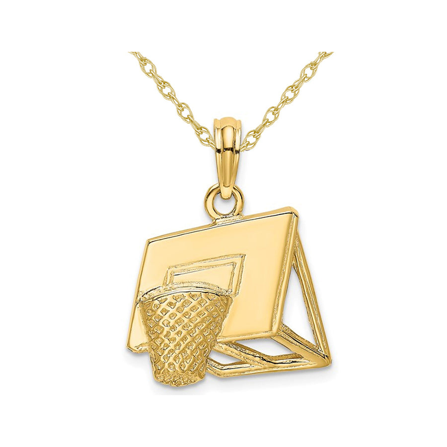 14K Yellow Gold Basketball Hoop Charm Pendant Necklace with Chain Image 1