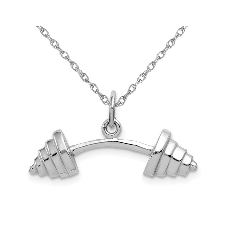 10K White Gold Barbell Charm Pendant Necklace with Chain Image 1