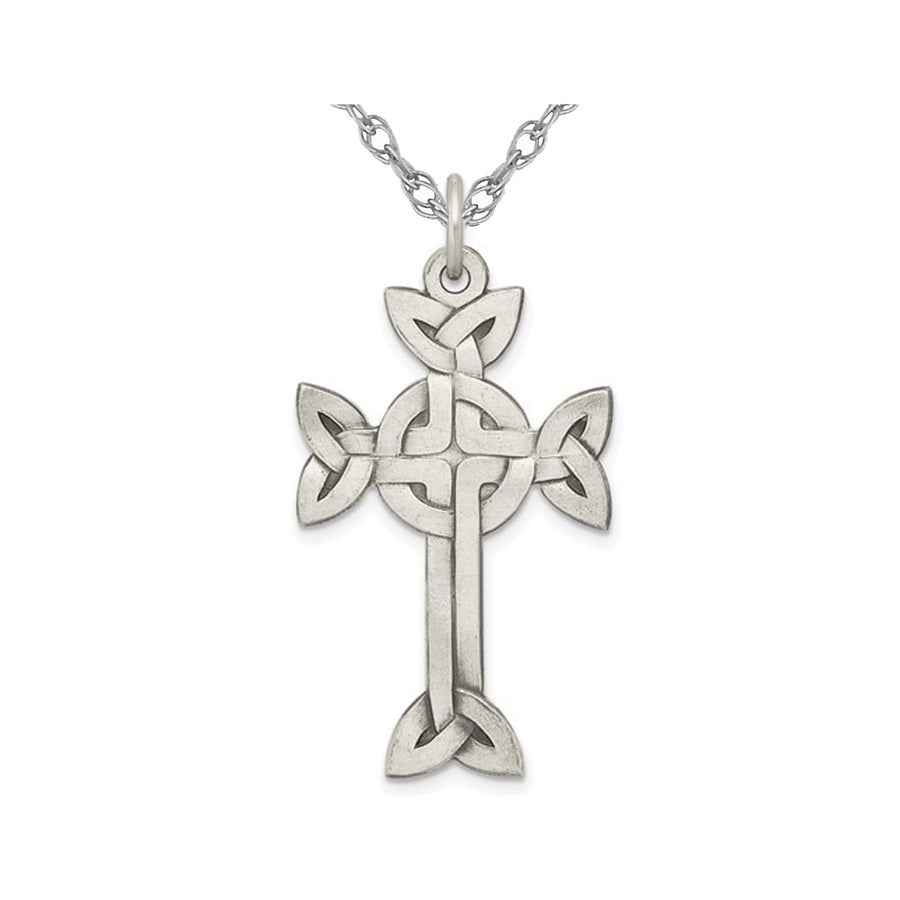 Sterling Silver Antiqued Brushed Celtic Cross Pendant Necklace with Chain Image 1