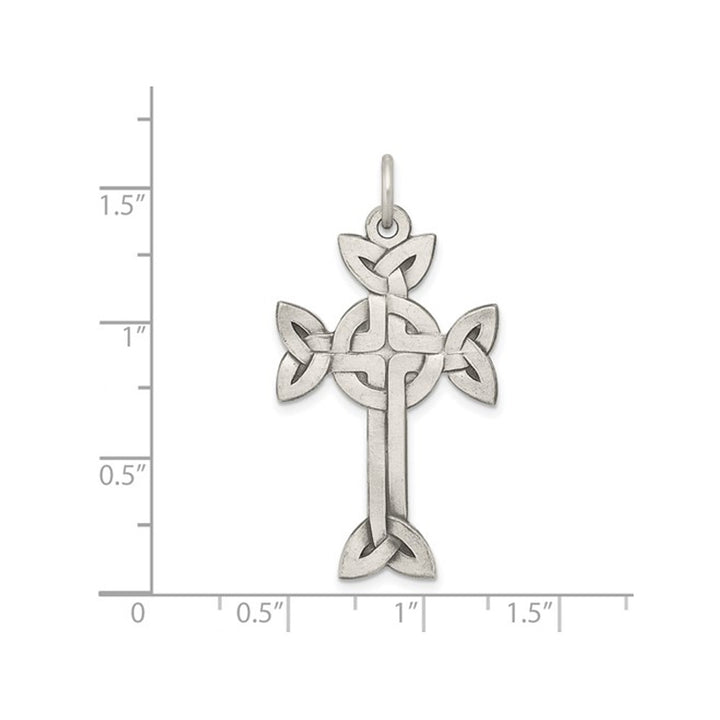 Sterling Silver Antiqued Brushed Celtic Cross Pendant Necklace with Chain Image 2