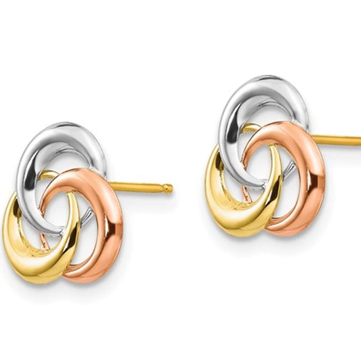 14K Yellow White and Rose Gold Fancy Circle Post Earrings Image 3