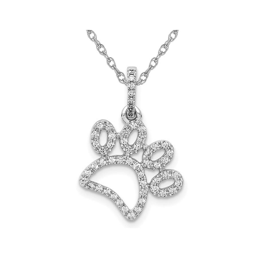1/4 Carat (ctw) Lab-Grown Diamond Paw Print Charm Pendant Necklace in 14K White Gold with Chain Image 1