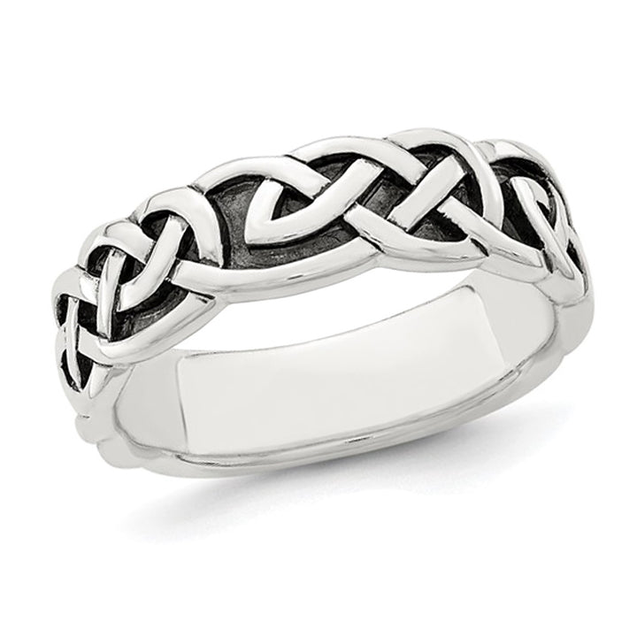 Sterling Silver Antiqued Celtic Knot Band Ring Image 1