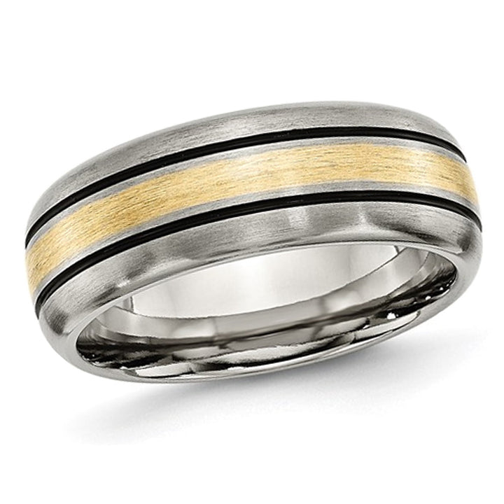 Mens 8mm Titanium Wedding Band Ring with 14K Gold Inlay Image 1