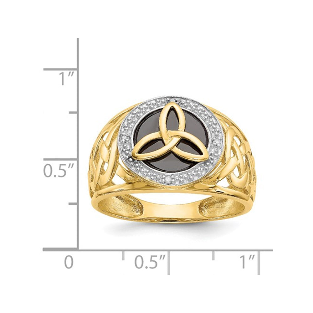 Mens Black Onyx Trinity Ring inw 14K Yellow Gold (SIZE 10) Image 4