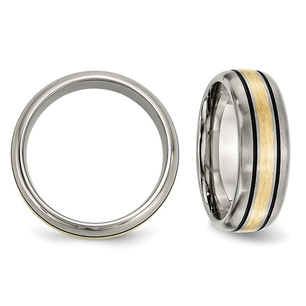 Mens 8mm Titanium Wedding Band Ring with 14K Gold Inlay Image 2