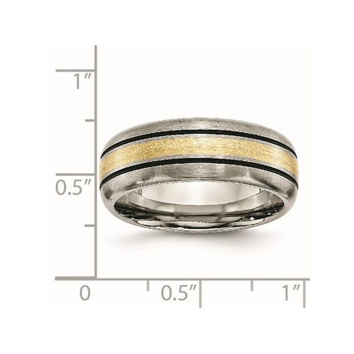 Mens 8mm Titanium Wedding Band Ring with 14K Gold Inlay Image 3