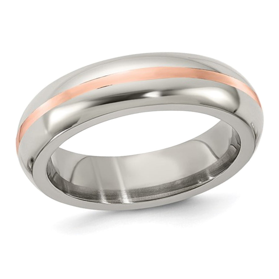 Mens 6mm Titanium Wedding Band Ring with 14K Rose Gold Inlay Image 1