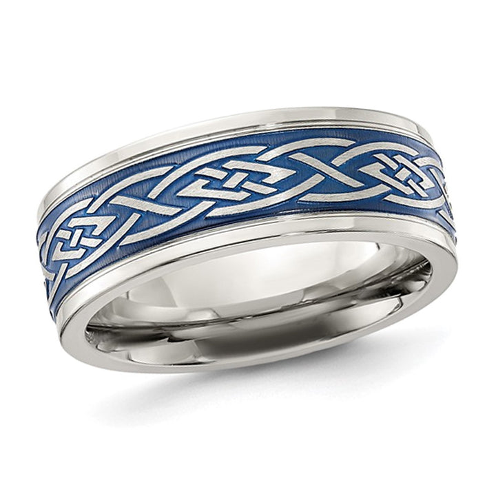 Mens Stainless Steel Blue Plated Celtic Band Ring (8.00mm) Image 1