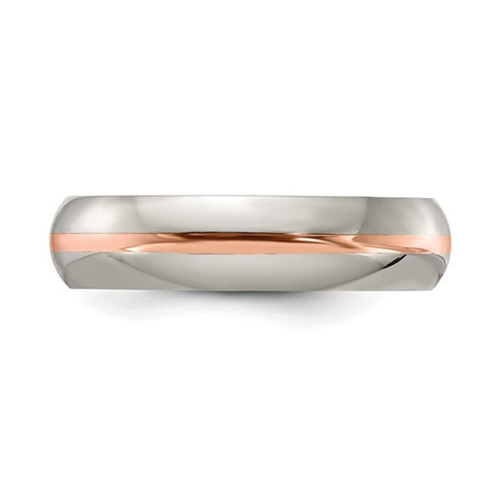 Mens 6mm Titanium Wedding Band Ring with 14K Rose Gold Inlay Image 4