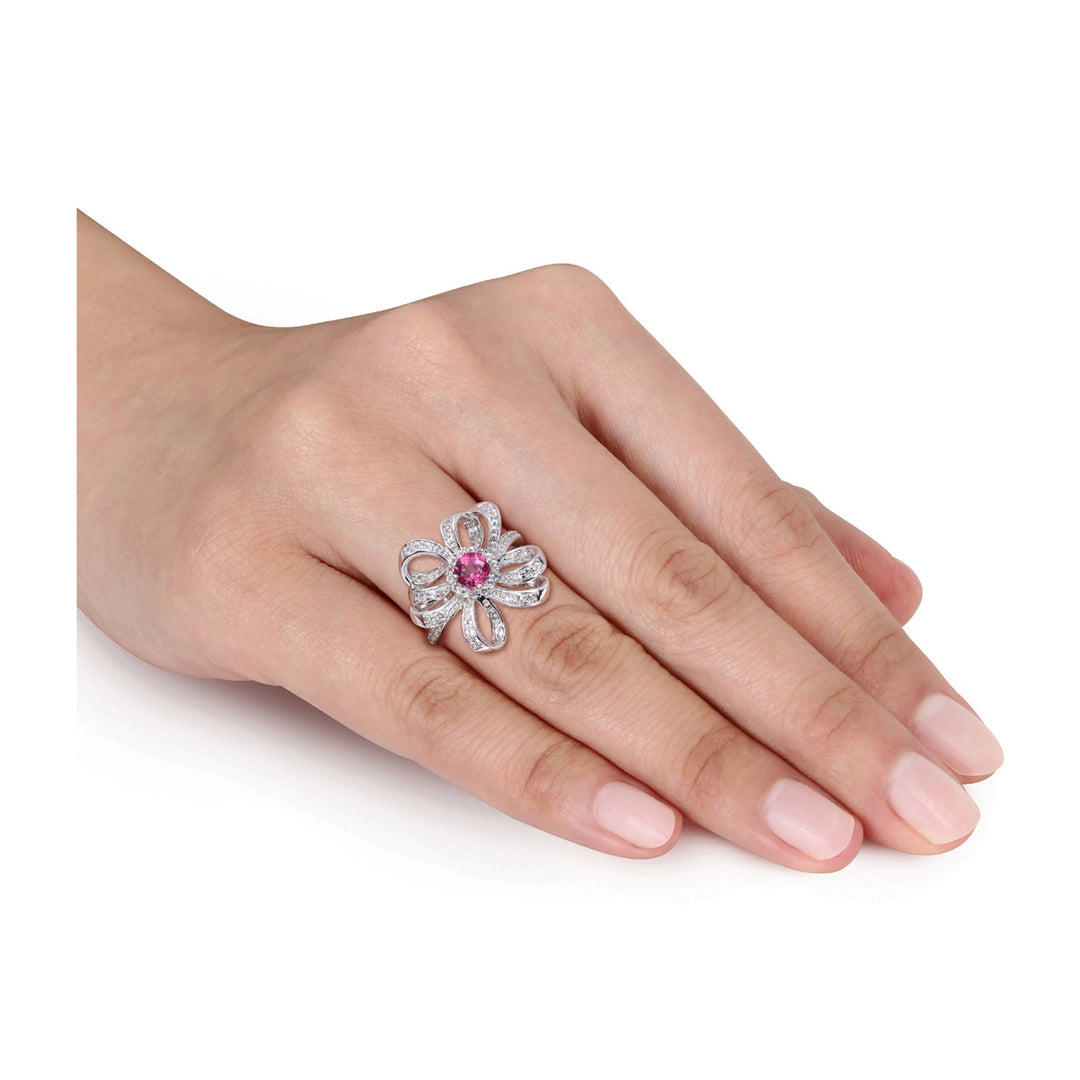 1.10Carat (ctw) Pink and White Topaz Flower Ring in Sterling Silver Image 4