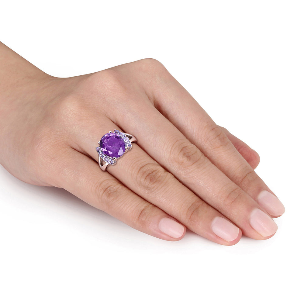 4.50 Carat (ctw) Amethyst and Tanzanite Ring in Sterling Silver Image 2