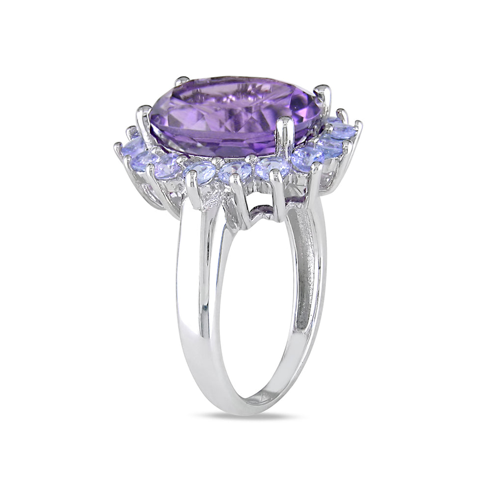 5.90 Carat (ctw) Amethyst and Tanzanite Halo Cocktail Ring in Sterling Silver Image 2