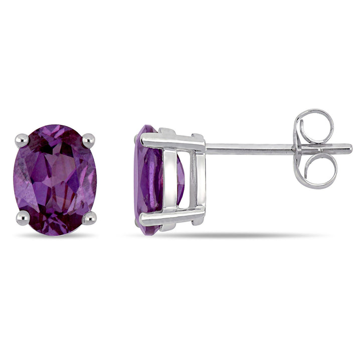 3.30 Carat (ctw) Lab-Created Alexandrite Solitaire Earrings in 14K White Gold Image 1