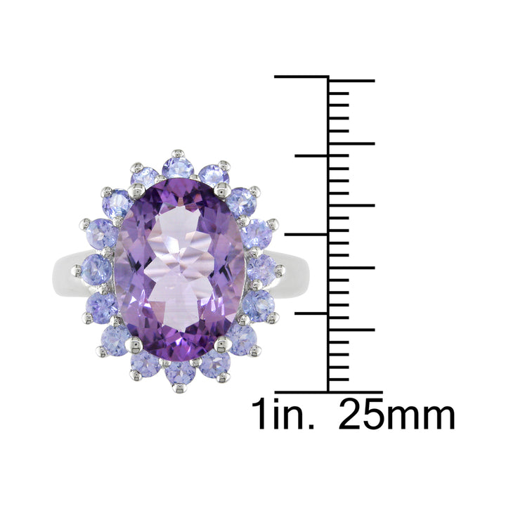 5.90 Carat (ctw) Amethyst and Tanzanite Halo Cocktail Ring in Sterling Silver Image 3
