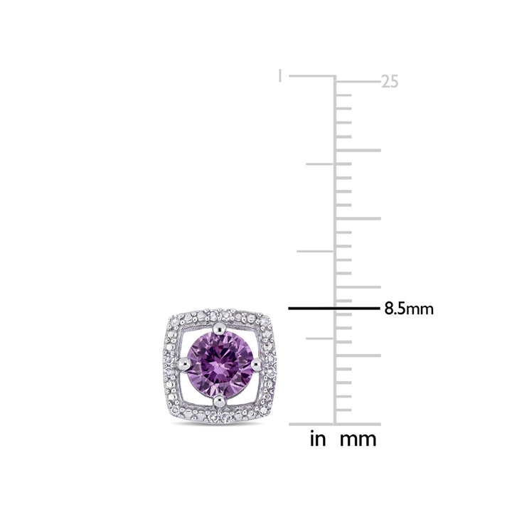 1.20 Carat (ctw) Lab-Created Alexandrite Halo Earrings n 10K White Gold with Diamonds Image 3
