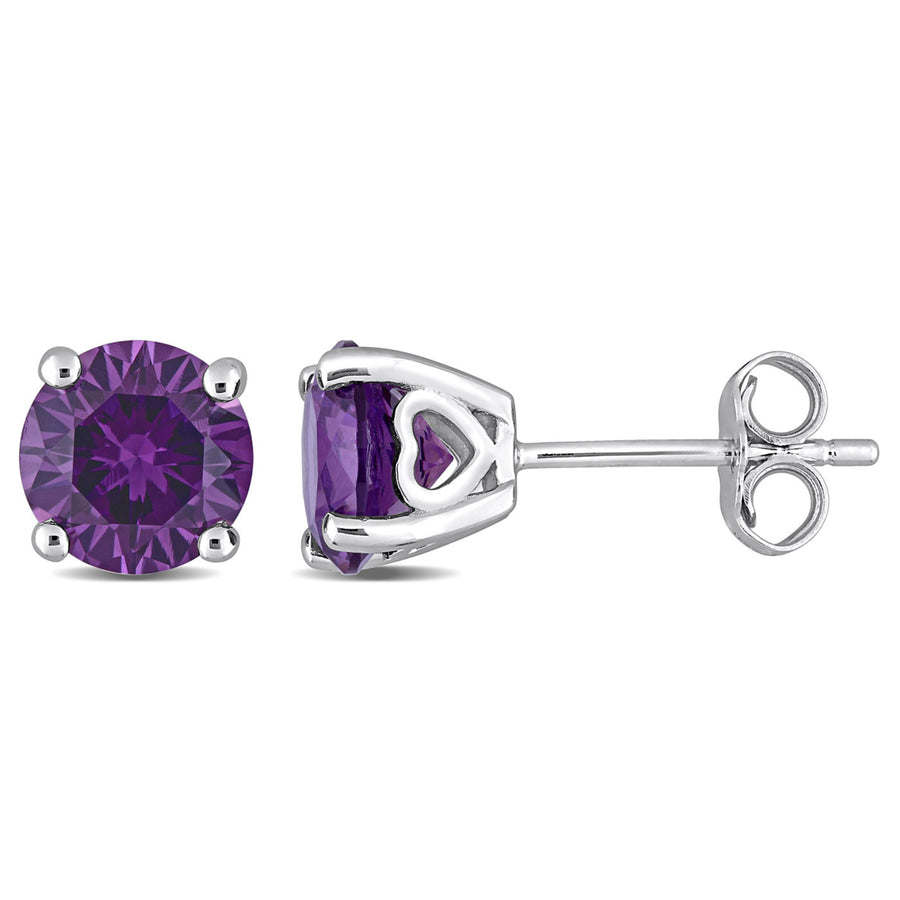 3.20 Carat (ctw) Lab-Created Alexandrite Solitaire Earrings in Sterling Silver Image 1