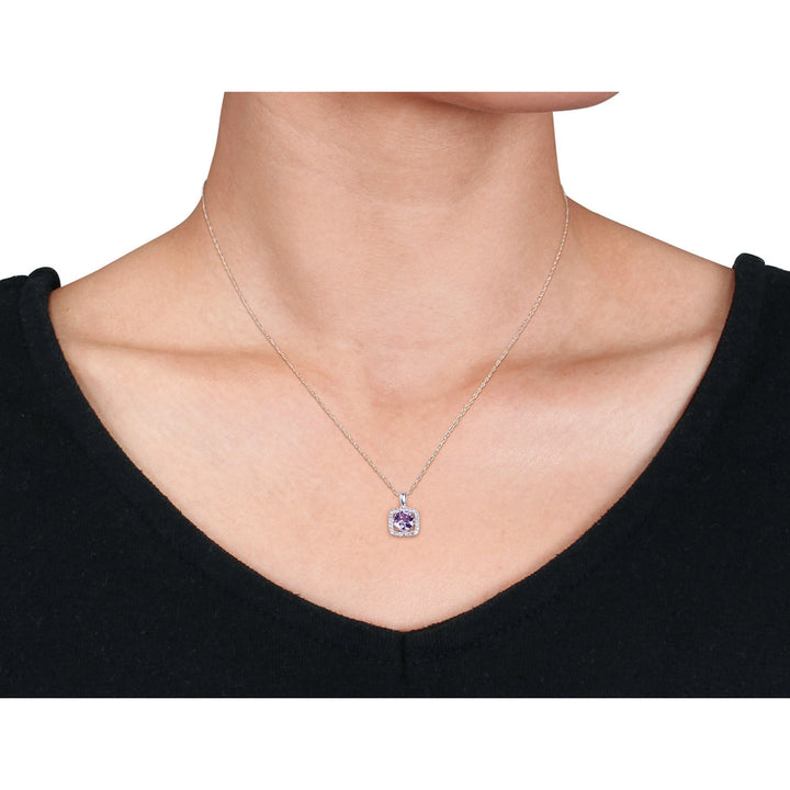 1.00 Carat (ctw) Lab-Created Alexandrite Solitaire Pendant Necklace in Sterling Silver with Chain Image 3