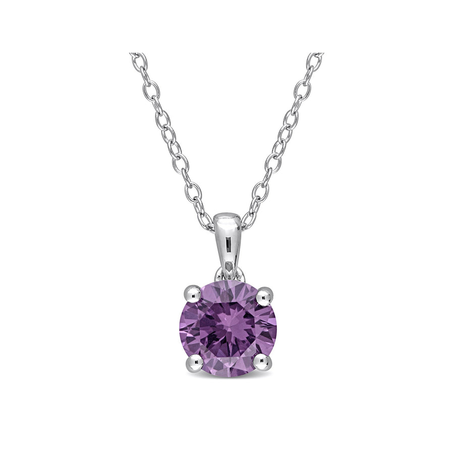 1.60 Carat (ctw) Lab-Created Alexandrite Solitaire Pendant Necklace in Sterling Silver with Chain Image 1